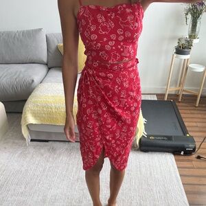 Reformation Red Asymmetrical Ruched Sundress